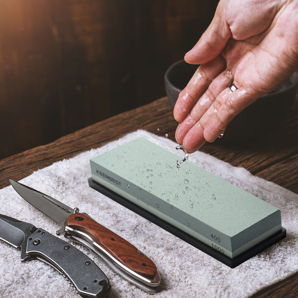 Sharpening Stone Whetstone Set 2 Side Grit 400/1000 KEENBEST Kitchen Knife Sharpener Stone, Best Wet Stones for Sharping Knives Best Kit with Non-Slip Rubber Base