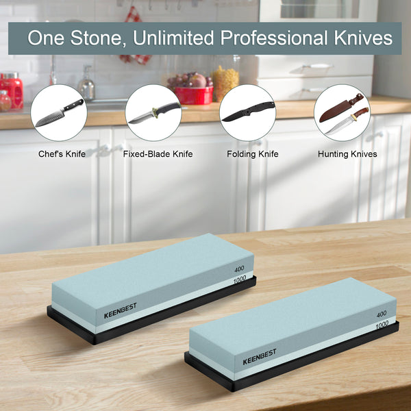 Sharpening Stone Whetstone Set 2 Side Grit 400/1000 KEENBEST Kitchen Knife Sharpener Stone, Best Wet Stones for Sharping Knives Best Kit with Non-Slip Rubber Base