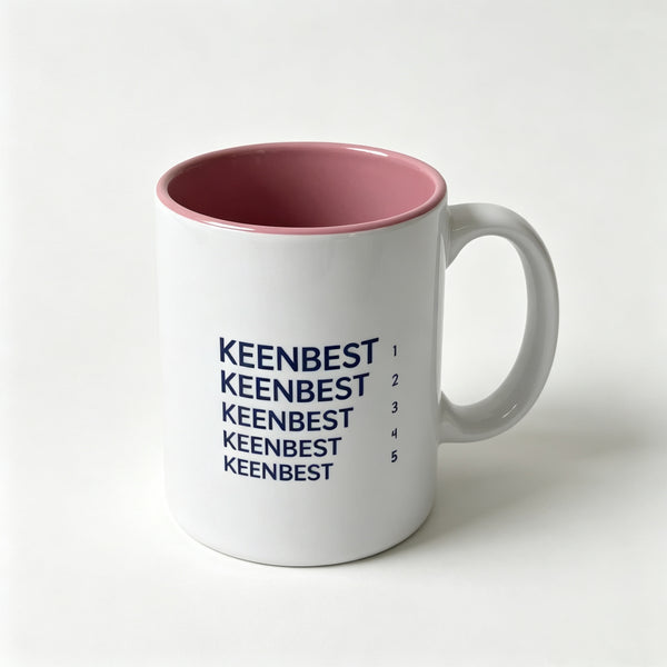 KEENBEST Minimalist Printed Ceramic Coffee Mug, White Outer Pink Interior Tea Cup with Comfort Handle, Food-Safe Dishwasher Microwave Safe Drinking Cup for Home Office Gift