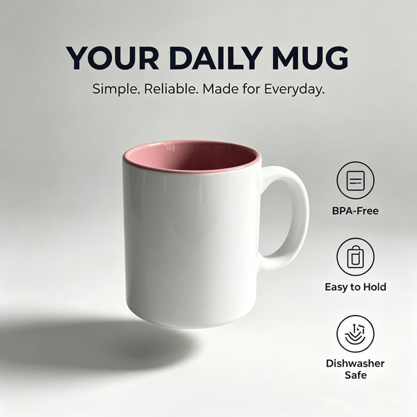 KEENBEST Minimalist Printed Ceramic Coffee Mug, White Outer Pink Interior Tea Cup with Comfort Handle, Food-Safe Dishwasher Microwave Safe Drinking Cup for Home Office Gift