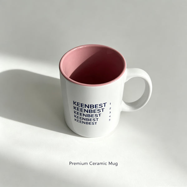 KEENBEST Minimalist Printed Ceramic Coffee Mug, White Outer Pink Interior Tea Cup with Comfort Handle, Food-Safe Dishwasher Microwave Safe Drinking Cup for Home Office Gift